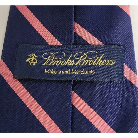 Vintage Brooks Brothers Navy Blue & Pink Silk Repp Stripe Tie - Picture 4 of 6